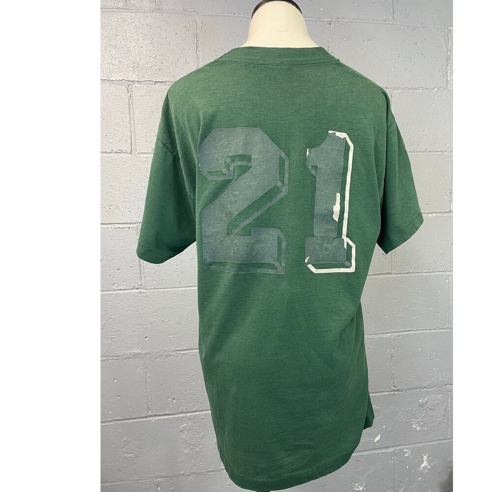 Vintage 1980s Single Stitch T-shirt Jersey 21 Distressed Forest Green Grunge